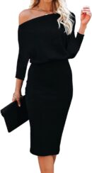 Women Off The Shoulder 3/4 Sleeve Batwing HIPS-Wrap Pencil Party Sexy Bodycon Midi Dress