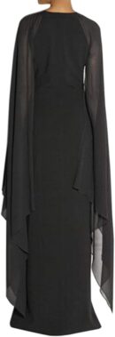 Women Elegant High Split Flare Sleeve Formal Evening Gowns Maxi Dress with Cape