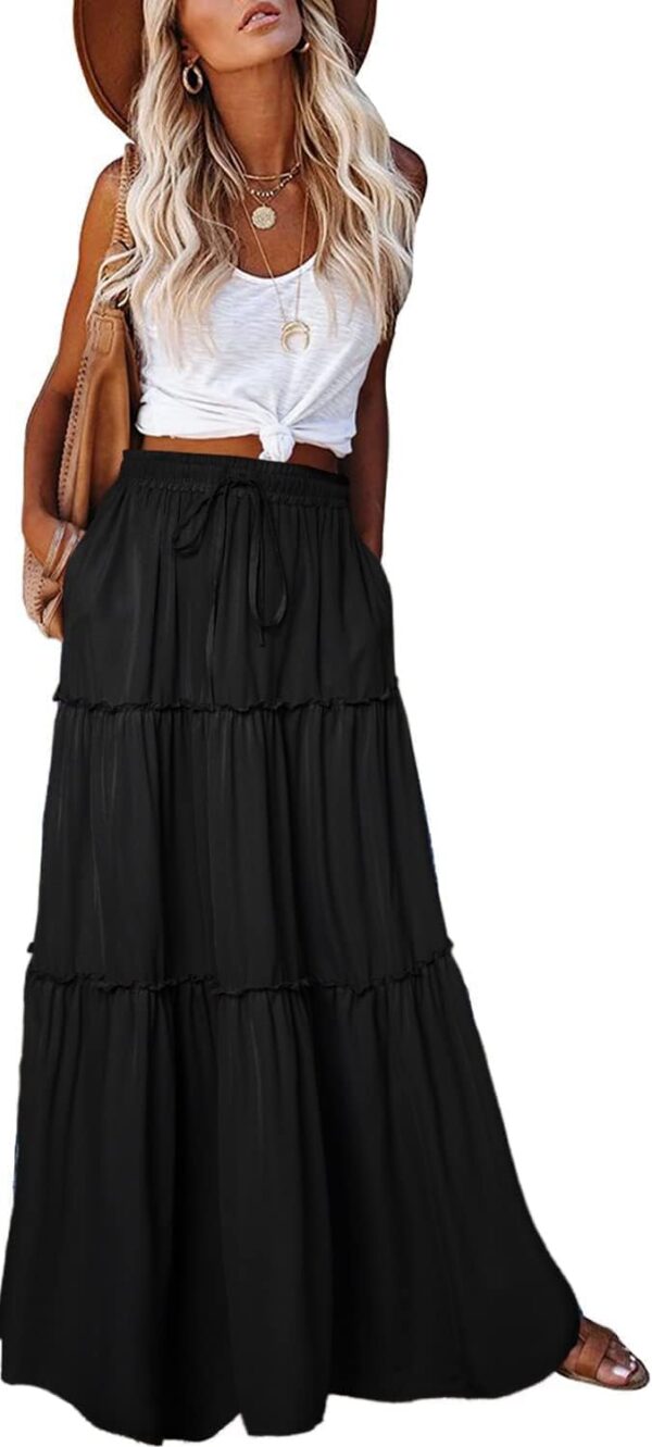 Women Casual High Waist Tie Paisley Print Long Maxi Skirt with Pockets