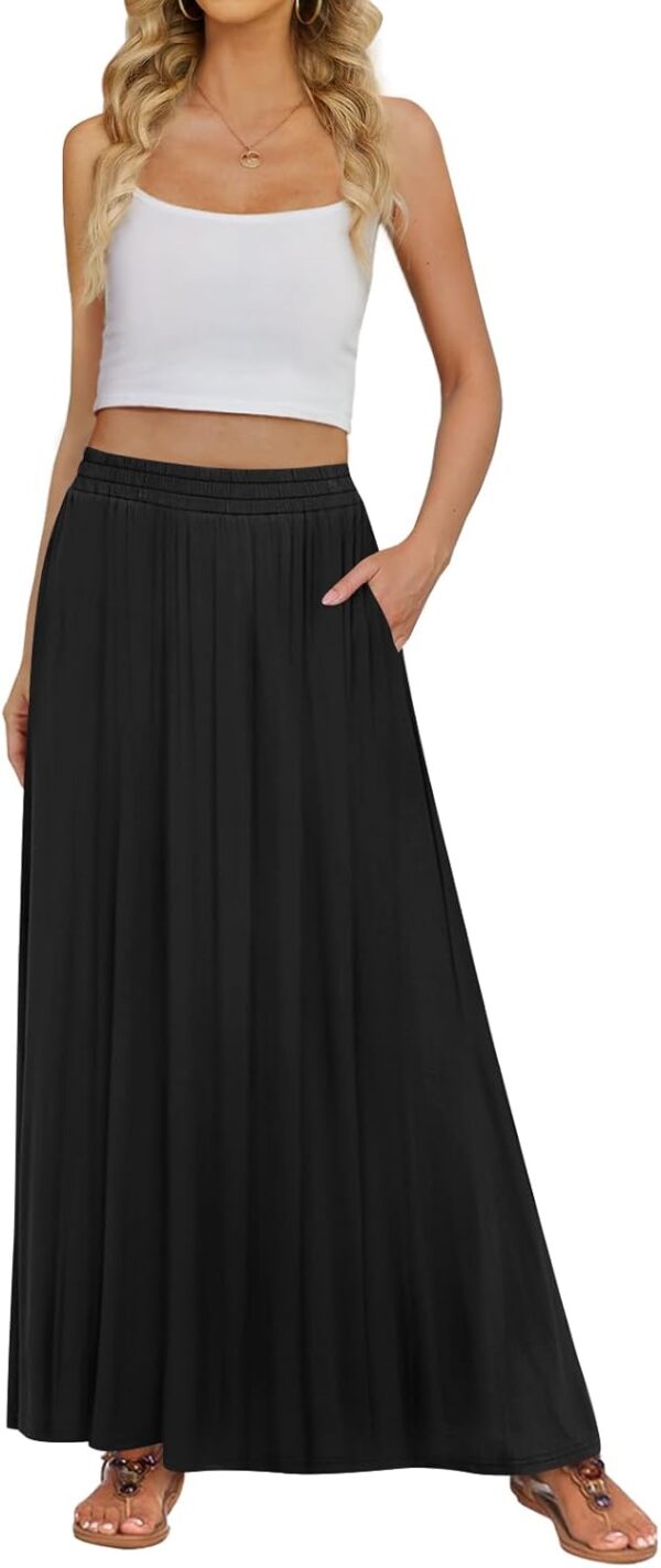 Women Maxi Skirt Flowy High Waisted Casual Long Skirts with Pockets