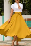 Women Elegant High Waisted Side Slit Irregular Bohemian Maxi Skirt with Pockets