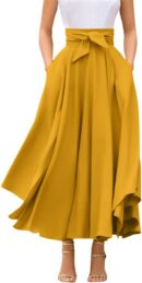 Women Elegant High Waisted Side Slit Irregular Bohemian Maxi Skirt with Pockets
