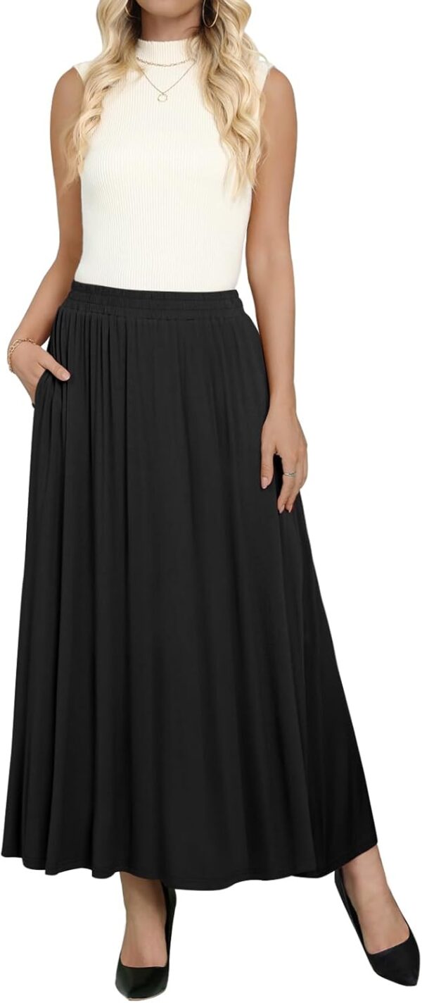 Women Maxi Skirt Flowy High Waisted Casual Long Skirts with Pockets - Image 2