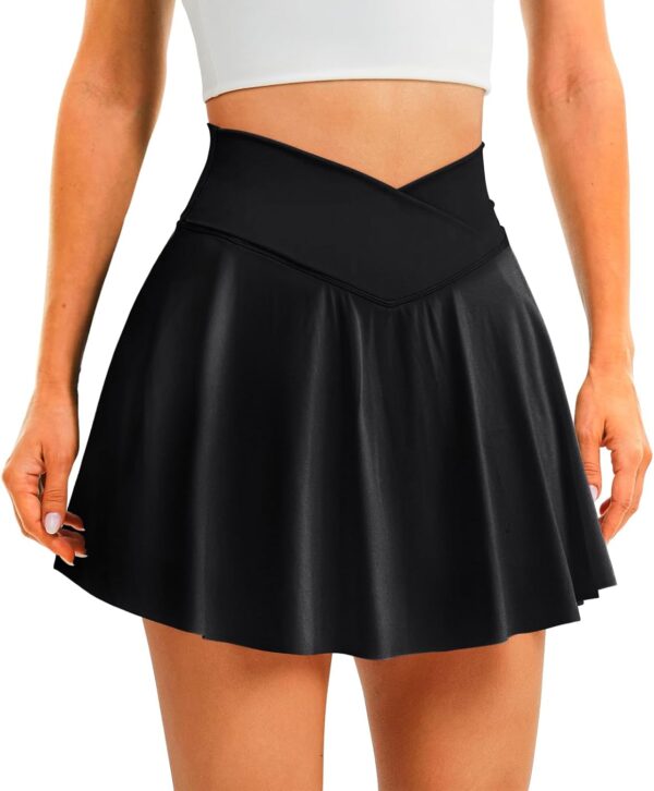 Women Tennis Skirt with Pockets Shorts Crossover High Waisted Athletic Skorts Skirts for Golf Running Workout