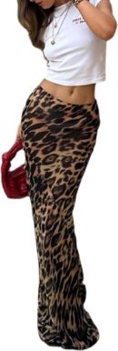 Leopard Print Maxi Skirt Floor Length Skirt Cute Satin  Summer Skirts Long Skirts for Women Trendy