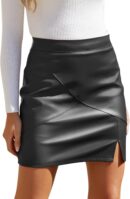 Women  Leather Skirt High Waisted Bodycon Pencil Mini Skirts with Shorts