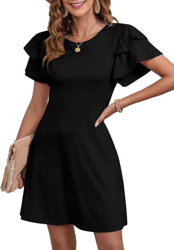 Women 2025 Summer Ruffle Edge Sleeve Dresses Floral Casual Beach Mini Dress with Pocket