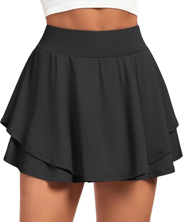 Tennis Skirt Pleated Skorts for Woman Double Ruffle Golf Skirts for Women Skort with Pockets Tummy Control Athletic