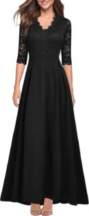 Women V Neck Lace Vintage Formal Bridesmaid Wedding Long Dress