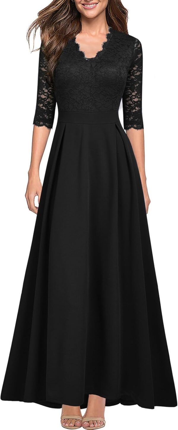 Women V Neck Lace Vintage Formal Bridesmaid Wedding Long Dress