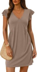 Women Summer Dresses 2025 Beach Casual Deep V Neck Loose Sundress Ruffle Sleeve Mini Dress