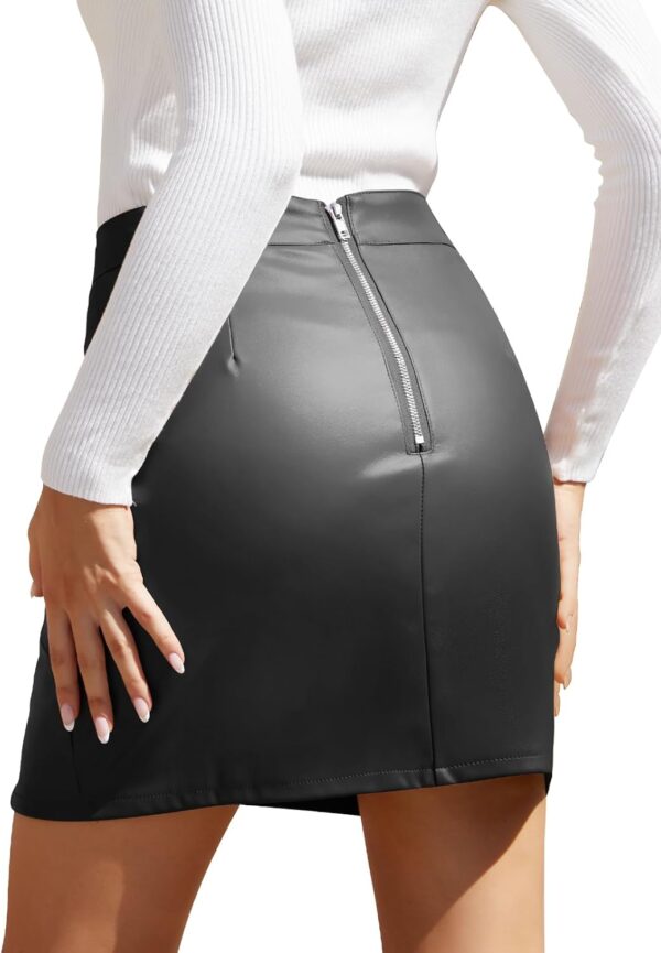 Women  Leather Skirt High Waisted Bodycon Pencil Mini Skirts with Shorts - Image 2