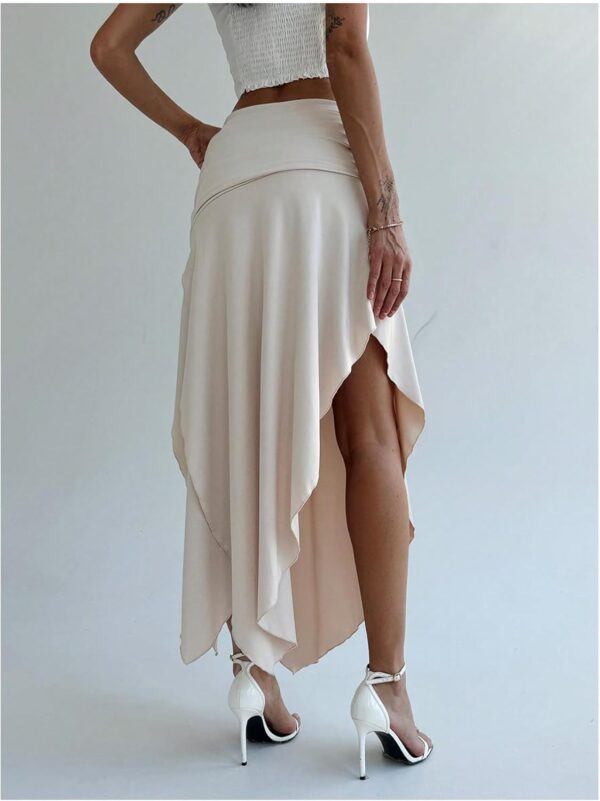 Women Ruched Asymmetrical Split Skirt Casual Maxi Skirts - Image 2