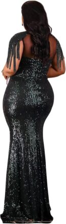Sexy Sequin Tassel Mesh Perspective Party Cocktail Bodycon Evening Club Maxi Dress