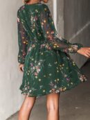 Women Mini Dresses Casual Spring V Neck Chiffon Long Peasant Sleeves Flowy Summer Dress