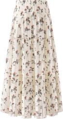 Maxi Skirts for Women Pleated Long Flowy Chiffon Elastic Waist Tiered A Line Skirt