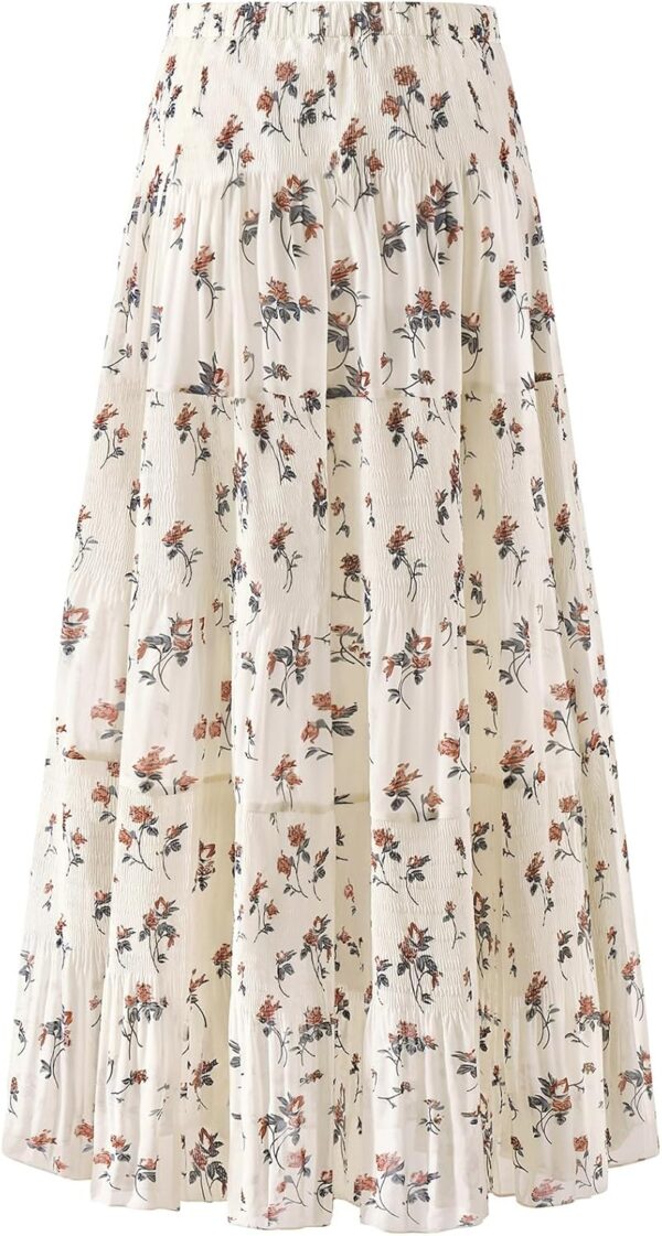 Maxi Skirts for Women Pleated Long Flowy Chiffon Elastic Waist Tiered A Line Skirt - Image 2