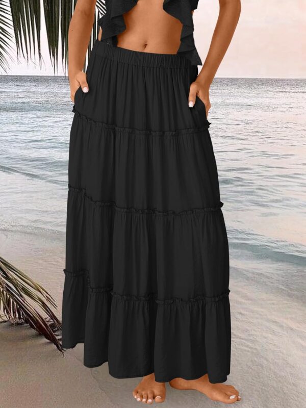 Trendy Queen Long Skirts for Women Boho Maxi Skirt Summer Swing Tiered A-Line Elastic High Waist Dress with Pockets Fashion - Image 2