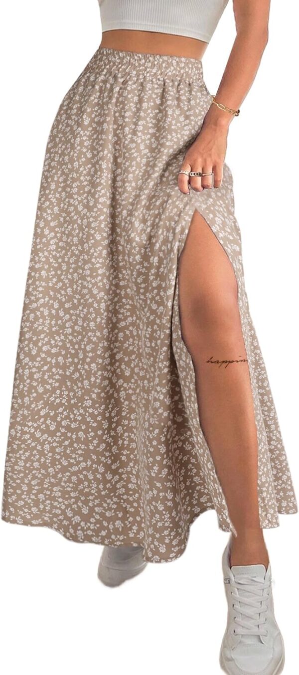 Women Boho Floral Slit Maxi Skirt Split Thigh High Waisted Long Sexy Skirt