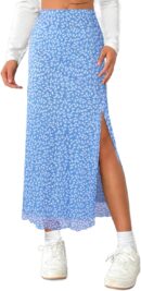 Women Mesh Slit Split Long Skirts High Waisted Sexy Summer Maxi Skirts