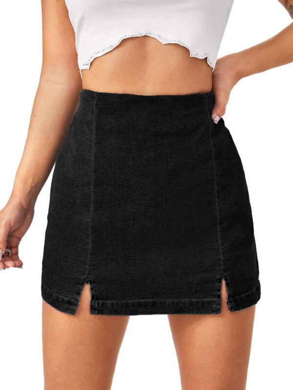 Women Casual Split Hem High Waist Denim Skorts Skirt Shorts