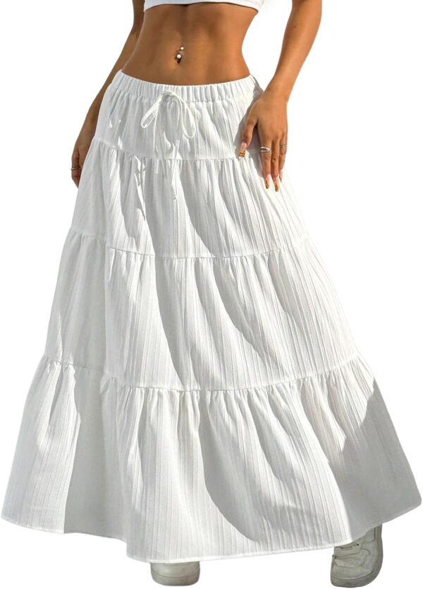 Women Flowy Flared Ruffle Boho Long Skirt Summer Maxi Skirt Going Out Outfits