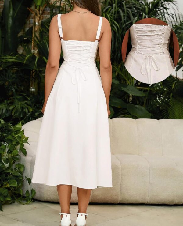 Floral Midi Corset Dress Boho Flowy Slit Lace Up Dresses for Women Going Out A Line Casual Sundress - Image 2