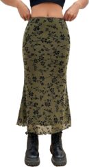 Women Lettuce Trim High Waist Mesh Fishtail Bodycon Long Skirt