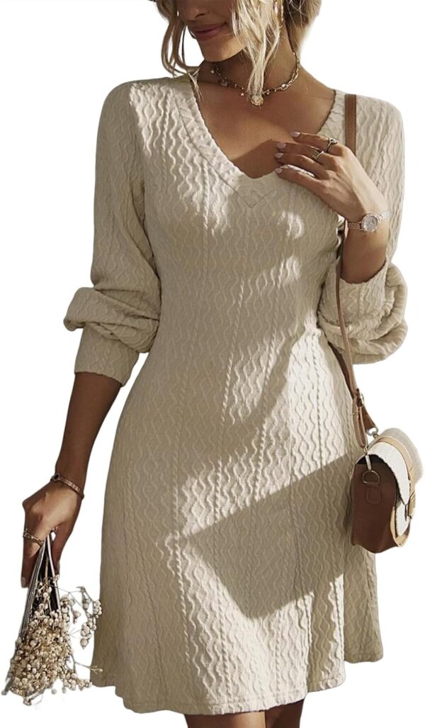 Work Dresses for Women 2025 Trendy Spring Dresses V Neck Knit A Line Long Sleeve Dress Sweater Dress