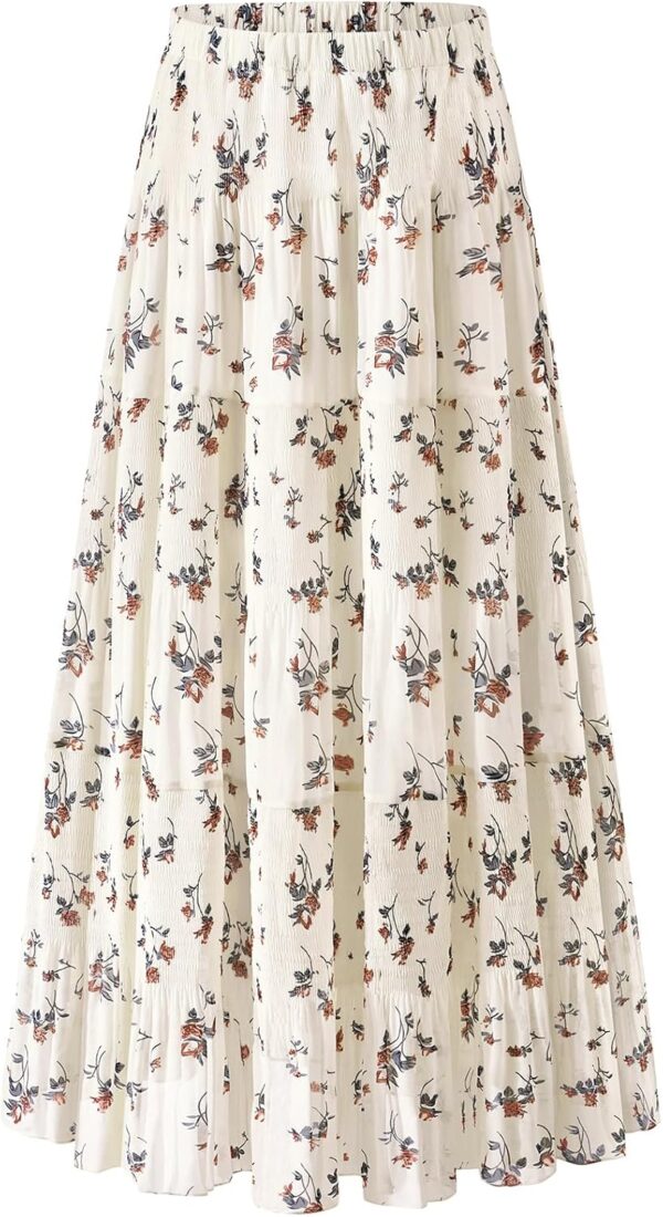 Maxi Skirts for Women Pleated Long Flowy Chiffon Elastic Waist Tiered A Line Skirt