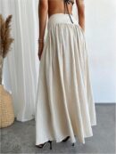 Women Pleated Flowy Long Skirts High Waist Maxi Skirt with Pocket