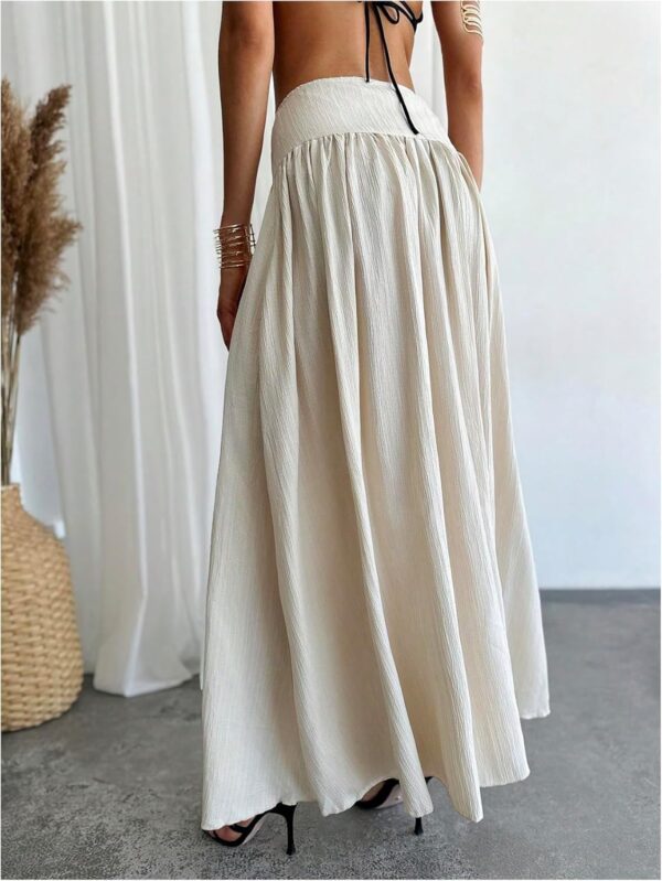 Women Pleated Flowy Long Skirts High Waist Maxi Skirt with Pocket - Image 2