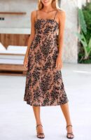 Women Summer Dress Sleeveless Spaghetti Strap Midi Dress Sexy Cowl Neck Floral Cocktail Dress Party Dresses