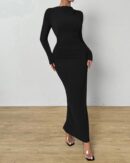 Women Bodycon Maxi Dress Long Sleeve Back Slit Ruched Elegant Party Cocktail Formal Fall Wedding Guest Dresses