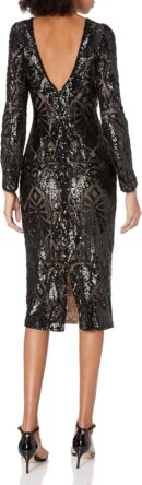 Women  Long Sleeve Stretch Sequin Midi Sheath