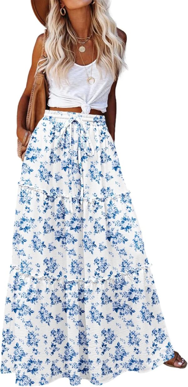 Women Casual Maxi Skirts for Women 2025 High Waist Boho Skirts Floral Printed Long Flowy Skirt with Pockets