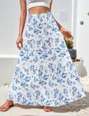 Women Casual Maxi Skirts for Women 2025 High Waist Boho Skirts Floral Printed Long Flowy Skirt with Pockets