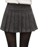 Women Casual Plaid High Waist A-Line Wool Pleated Short Skirt