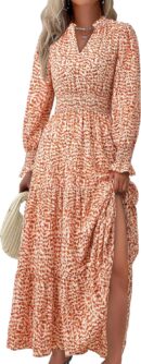 Women Floral Maxi Dress 2025 Spring Long Sleeve V Neck Casual A Line Long Flowy Boho Party Dresses