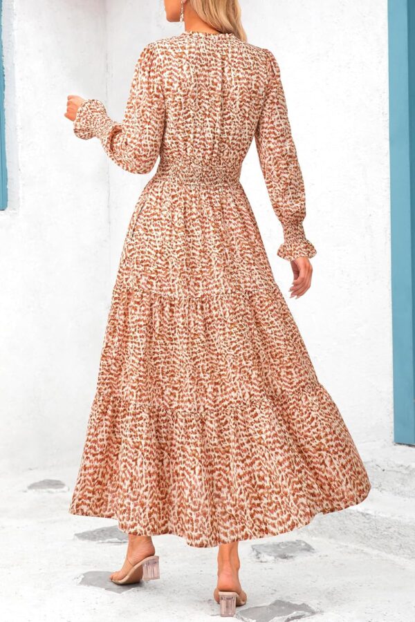 Women Floral Maxi Dress 2025 Spring Long Sleeve V Neck Casual A Line Long Flowy Boho Party Dresses - Image 2