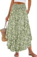 Women Maxi Skirts Summer Boho Floral High Waisted Flowy Swing Pleated Beach Long Skirt with Pockets