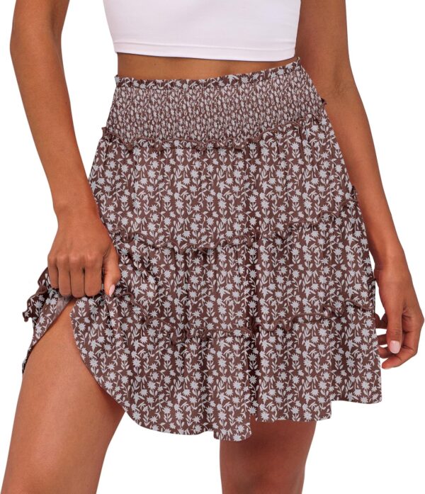 Women Summer Flowy Mini Skorts Skirts High Waist Ruffle Tiered Casual Cute Boho Beach Short Skirts Built-in Shorts