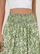 Women Maxi Skirts Summer Boho Floral High Waisted Flowy Swing Pleated Beach Long Skirt with Pockets