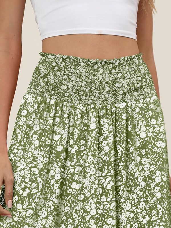 Women Maxi Skirts Summer Boho Floral High Waisted Flowy Swing Pleated Beach Long Skirt with Pockets - Image 2