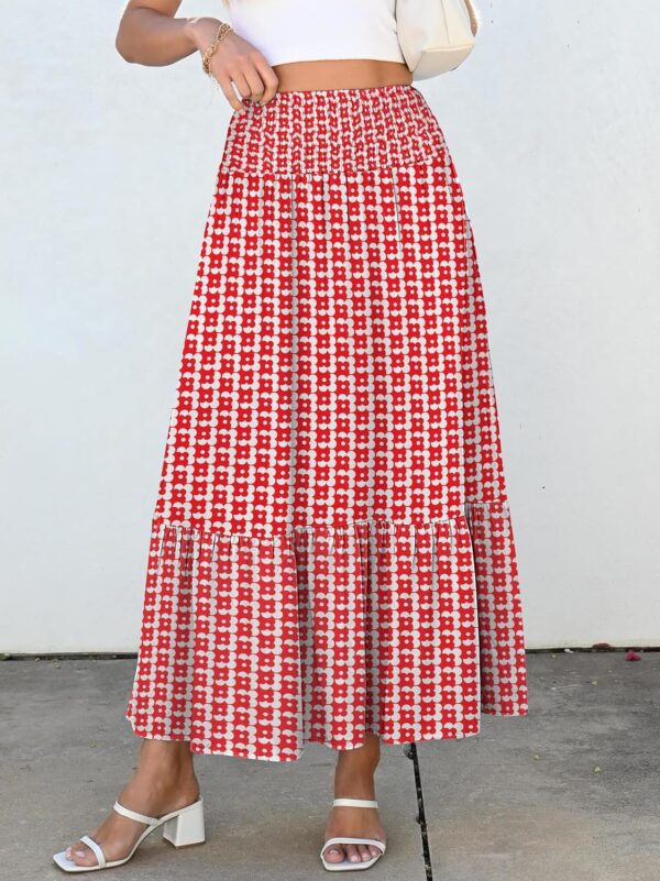 Maxi Skirts for Women 2025 Summer Boho Long Flowy Floral Elastic High Waist Skirt Casual Travel Skirt with Pockets - Image 2
